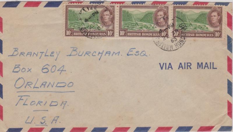 British Honduras 10c KGVI Mahogany Logs in River (3) 1953 Belize, British Hon...