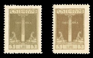 Fiume #182-183 Cat$110, 1923 3L and 5L, hinged