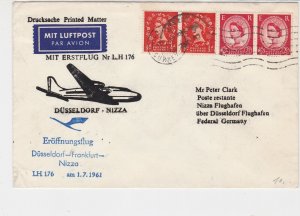 Great Britain 1961 Dusseldorf-Nice 1st Flight Airmail Stamps Cover Ref 29386