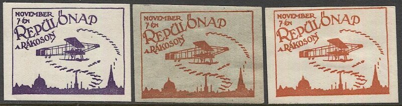 HUNGARY 1920  Three MH Aviation Meet Labels: Repülőnap a Rákoson