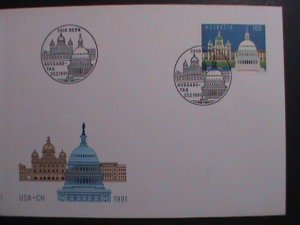 ​SWITZERLAND-1991 SC# 888 SWISS PARLIAMENT-US CAPITAL MNH FDC VERY FINE.