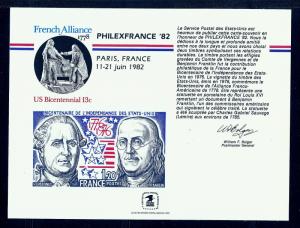 SOUVENIR CARD MINT PHILEXFRANCE 82 USPS Paris 1982