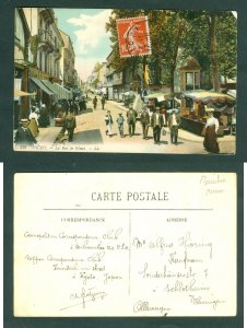 France. +_ 1914 Postcard. Vincy. La Rue De Nimes.10c Orange. Adr: Germany.