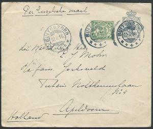 NETHERLANDS INDIES 1916 10c envelope uprated used BUITENZORG cds...........46281