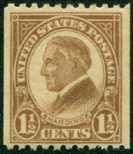 1925 1 1/2c Warren G. Harding, Yellow Brown, Coil Scott 605 Mint F/VF LH