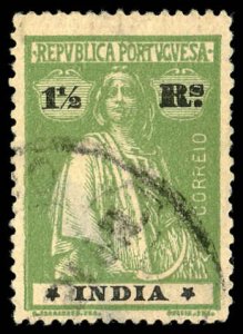 PORTUGUESE INDIA Sc 375B USED - 1920 1½r - Ceres, Ordinary paper - Perf 15 x 14