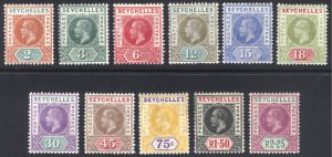 Seychelles 1912 2c-2r25 GV Key Plate Wmk MCA Scott 63-73 SG 71-81 MLH Cat $130