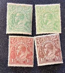 Four stamps George V era 1914-1924. unused, OG, F-VF,  2NH, 2 HINGED.