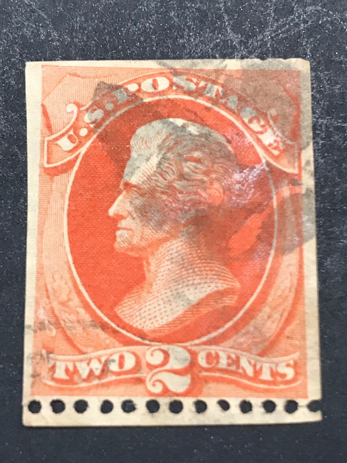 Scott183 /1878 Jackson 2¢ Vermillion No Gum Cut On 3 Sides Filler