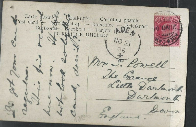 ADEN COVER (P1302B)  ON INDIA  1906  KE 1A ON PSC ADEN CAMP TO ENGLAND 