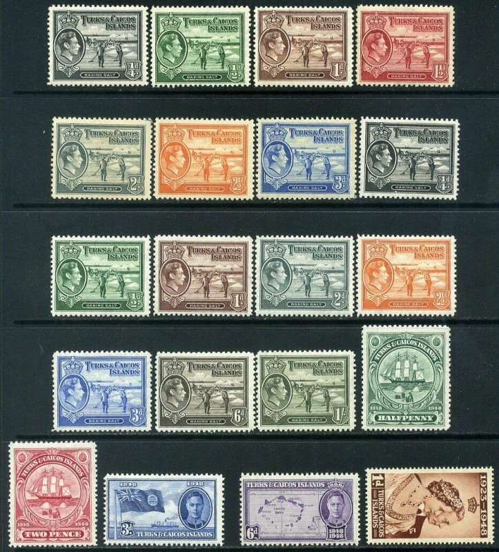 Turks & Caicos Islands KGVI 1937-1951 selection of Mounted Mint x20