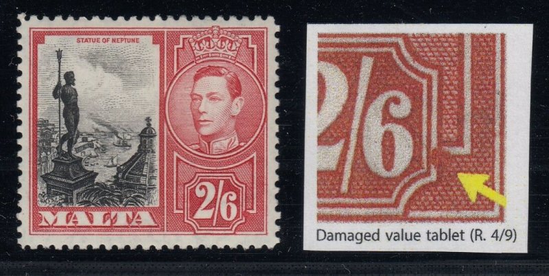 Malta, SG 229a, MLH Damaged Value Tablet variety