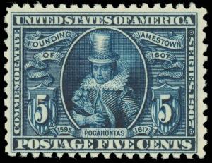 US SCOTT #330 Pocahontas, Mint-F/VF,-NH, Pencil on the Reverse, SCV $300.00!