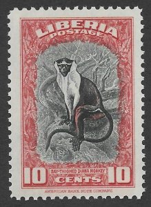 Liberia 1942 Monkey 10c Red & Black #288 VF-NH CV $5.25