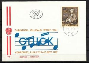 Austria, Scott cat. 1415. Composer C. W. Gluck. First day cover.