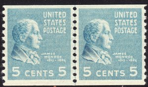 1939 U.S James Monroe 5¢ vertical joint line coil pair MNH Sc# 845 CV $27.50