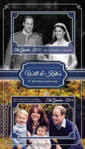 Gambia 2016 - Will & Kate's 5th Wedding Anniversary - Souvenir Sheet - 3717 MNH