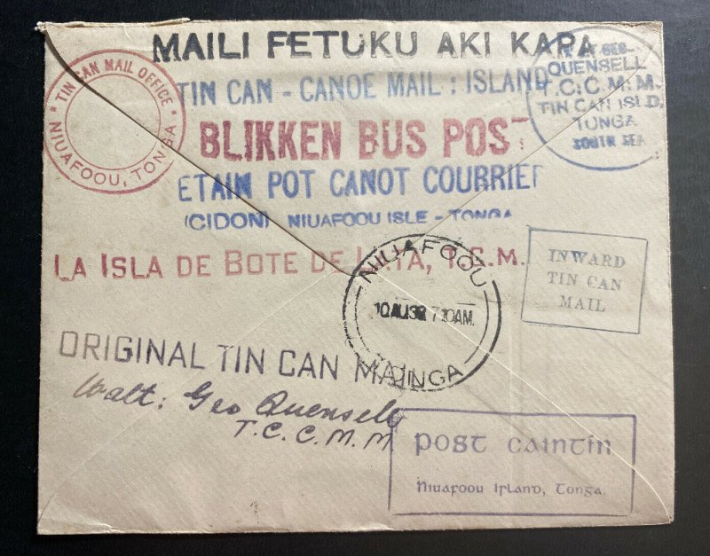 1936 Nukualofa Tonga Tin Can Canoe Mail OHMS cover To Niuafoou