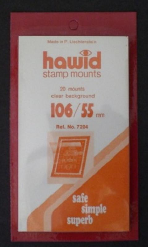 Hawid Stamp Mount 106/55 mm - CLEAR - Pack of 20 (106x55 106 mm)  PRECUT  7204