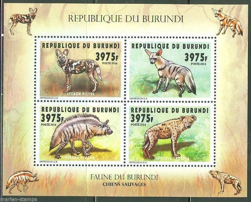 BURUNDI 2014 WILD DOGS SHEET OF FOUR MINT NH