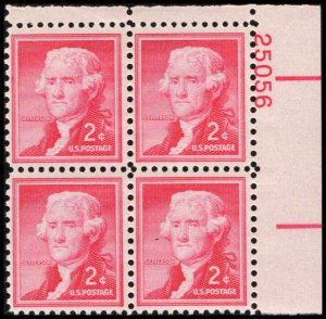 US #1033 JEFFERSON MNH UR PLATE BLOCK #25056