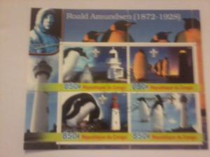 CONGO SHEET USED MARINE LIFE PENGUINS BIRDS LIGHTHOUSES
