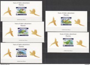 Lx514 Imperf 2015 Maldives Fauna Birds Parrots Uv Cardboard 5Bl Mnh