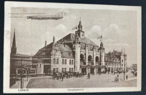 1924 Lubeck Germany Postcard Cover To St Gallen Switzerland Zeppelin Passing By