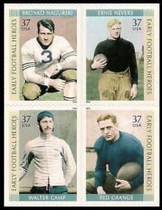 US 3808-3811 3811a Early Football Heroes 37c block 4 MNH 2003