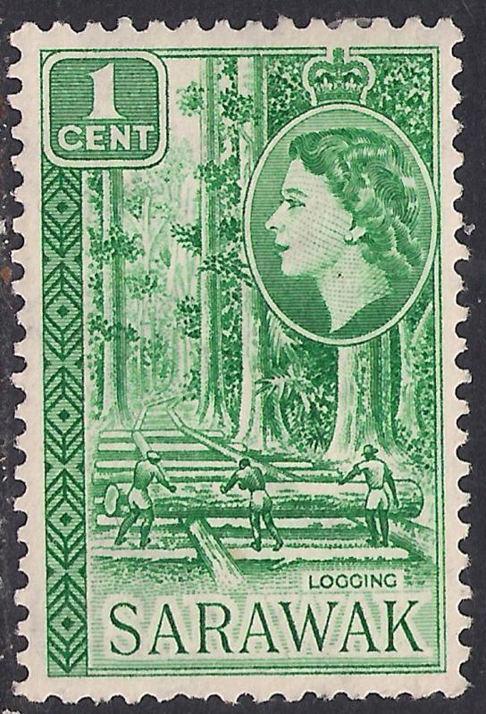 Sarawak 1955 - 59 QE2 1 ct Green Logging SG 188 ( R1209 )