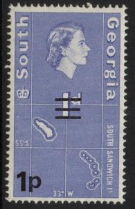 SOUTH GEORGIA SG19 1971 1p on 1d VIOLET-BLUE MNH