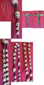 ROSARIO ANTIGUO CON CALAVERAS DE MEMENTO MORI 60cm