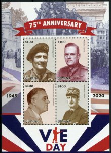 Guyana Military Stamps 2020 MNH WWII WW2 VE Day De Gaulle Roosevelt 4v M/S