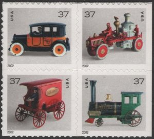 SC#3642-45 37¢ Antique Toys Booklet Block of Four (2002) SA