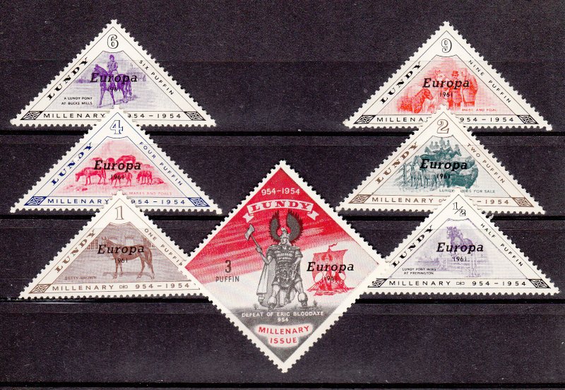 Lundy 1961 Europa overprints set of 7 - NHM
