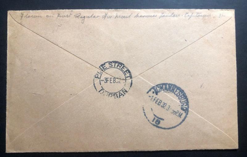 1932 Ireland Free State First Flight Airmail Cover FFC To Durban South Africa