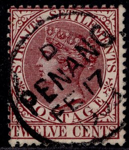 MALAYSIA - Straits Settlements QV SG102, 12c claret VERY FINE USED. Cat £18. CDS