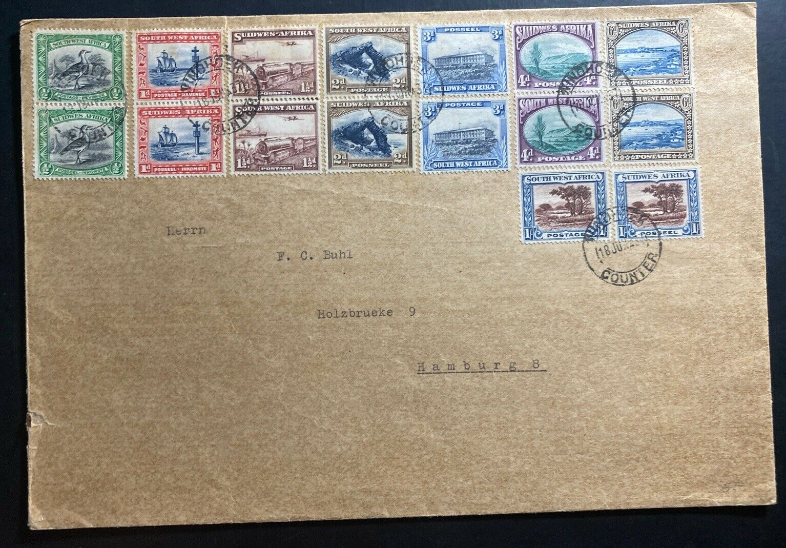 1937 Windhoek South West Africa Cover to Hamburg Germany Pictorial