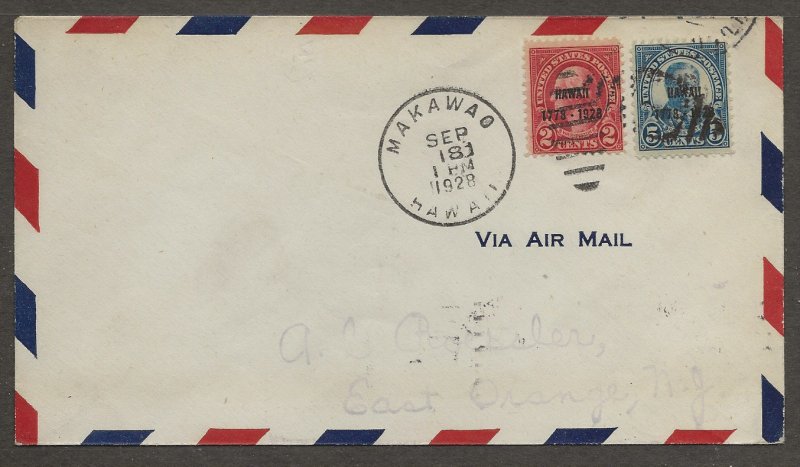 9/18/1928 Makowao Hawaii #647-648 Overprints on cover! not a First Day