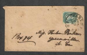 CSA Sc#12e Green On Cover Charleston S.C. July 29 1863