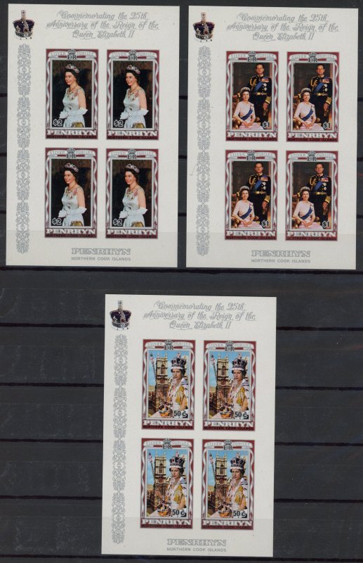 [Hip4292] Penrhyn 1977 Elizabeth II the 3 good sheets very fine MNH imperf