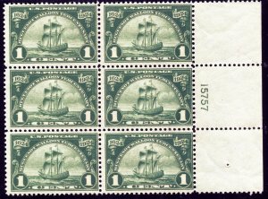 Scott 614 1c Huguenot-Walloon Plate Block of 6 - NH  ⭐⭐⭐⭐⭐