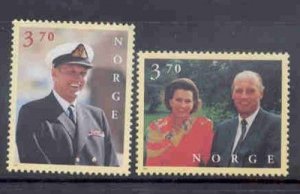 Norway Sc 1158-1159 1997 60th Birthday King & Queen stamp set mint NH