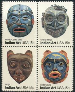 #1834-7 15¢ AMERICAN INDIAN MASKS LOT OF 100 MINT BLOCKS SPICE UP YOUR MAILINGS!