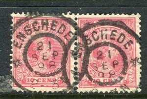 NETHERLANDS; 1890s classic Wilhelmina issue fine used 5c. Postmark Pair