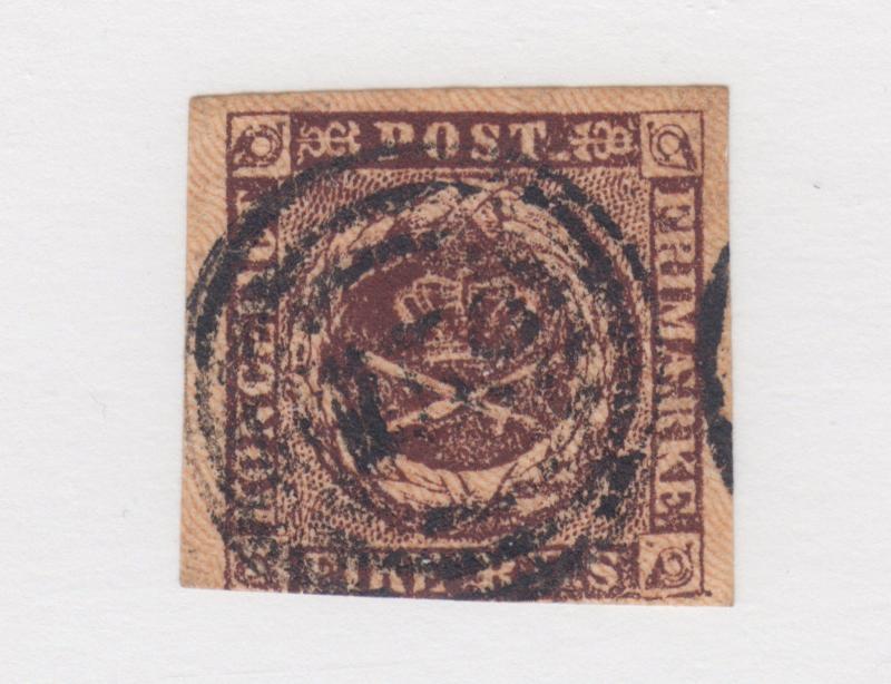 Denmark Sc 2, 1853 black brown FIRE RBS, Third Printing, rare 159 cancel, Cert