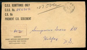 ?Haut St. Antoine, N.B. s/r Reg h/s COD 1954 several backstamps cover Canada