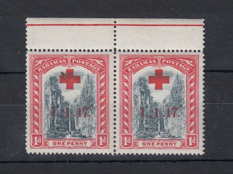 Bahamas 1917 1d Red Cross 1.1.17 O/P Pair SG90 MNH J7154