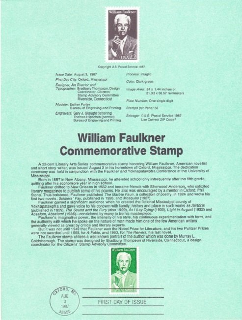 US SP814 William Faulkner Souvenir Page #2350