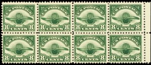 C4, Mint FVF NH 8¢ Block of Eight Airmail Stamps * Stuart Katz